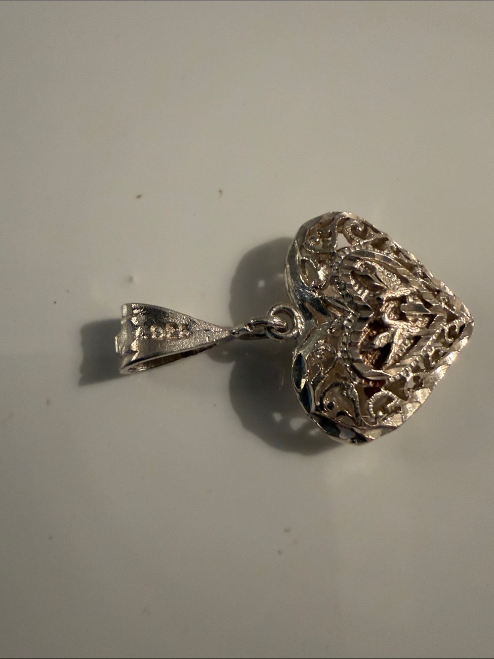 Sterling Silver Filigree Heart Pendant Necklace - Heart Locket Charm - Picture 3 of 3